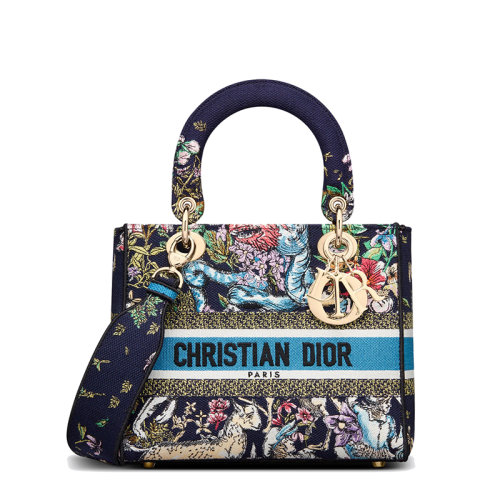 DIOR/迪奥 22春夏新款LADY D-LITE系列 女士中号多色D-Constellation图案刺绣织物手提单肩斜挎戴妃包M0565ORUV_M928