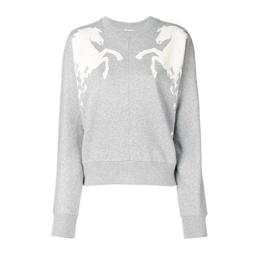 Chloe/克洛伊 女士灰色棉质双骏马细节印花时尚休闲短款卫衣