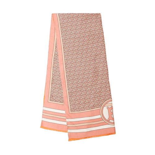 BURBERRY/博柏利 22年早春新款 男女同款泡泡糖粉红色/黄色桑蚕丝老花印花流苏双面丝巾80411751