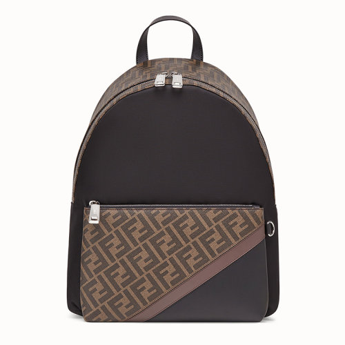 FENDI/芬迪   男士黑色尼龙拼接老花小牛皮双肩包 7VZ042A9XTF199B