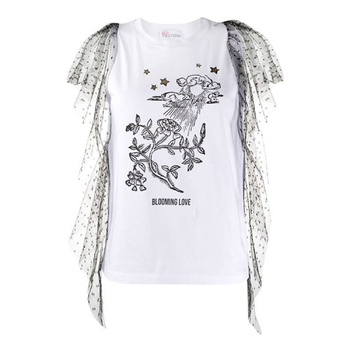 Valentino/华伦天奴  女装 时尚百搭 女士白色棉质短袖T恤 TR3MG04N4UW A01 HKY012345C