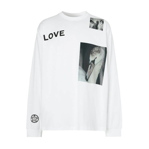 BURBERRY/博柏利 男士白色棉质图案印花长袖T恤 80318841