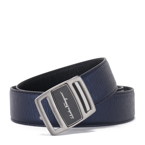 Salvatore Ferragamo/菲拉格慕 双面长度可调节GANCINI皮带 男士腰带 藏蓝色/黑色 718379-679945