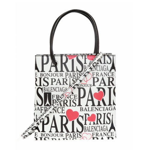 Balenciaga/巴黎世家 女士白色织物涂鸦印花装饰时尚手提包挎包