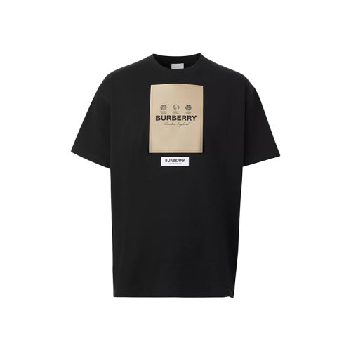 BURBERRY/博柏利 22年秋冬新款 男士黑色纯棉标签贴花短袖T恤衫80570991