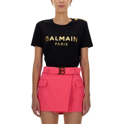 BALMAIN/宝曼 女士黑色棉质短袖T恤 YF1EF005BB28#EAD
