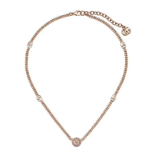 GUCCI/古驰 22新款 女士玫瑰金色金属饰双G链条水晶树脂花朵搭扣式项链702568I98755570