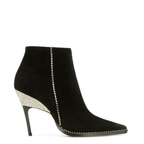 Jimmy Choo/周仰杰 女士黑色皮质经典时尚水钻装饰秋冬高跟鞋 BRECKEN 100URMBLACK