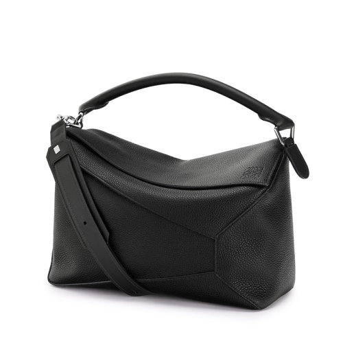 LOEWE/罗意威 Puzzle Edge系列 男士大号黑色粒面小牛皮斜挎单肩手提拼图包0010473759