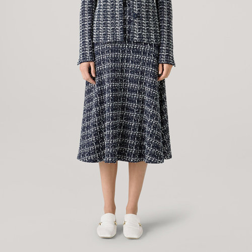 【21春夏新款】St.John/盛蔷2021春季新款针织格纹中长款A字型女士半身裙K7130E1