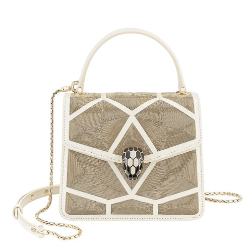 BVLGARI/宝格丽 SERPENTI FOREVER系列 玛瑙白色小牛皮饰有Million Chain图案配以标志性蛇头搭扣单肩手提包 288918