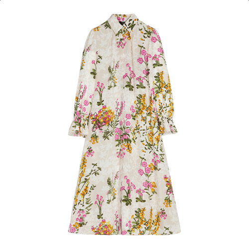 MaxMara/麦丝玛拉 22年早春新款 ARTURO系列 女士粉白色真丝印花双绉喇叭衬衫连衣裙5221022706002