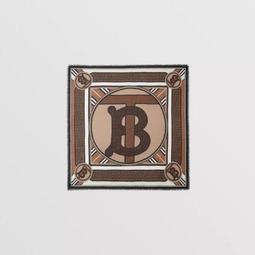  BURBERRY 22年秋冬 女士 蒙太奇印花丝毛混纺大号方巾 80587491