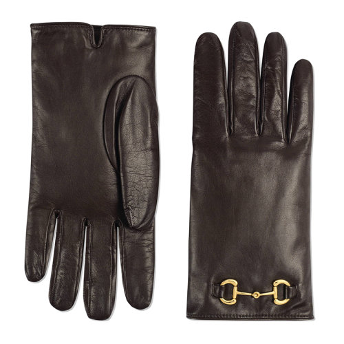 GUCCI/古驰 经典款 男士酒红色皮革马衔扣细节手套645494BAP002100