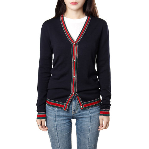 GUCCI 古驰 女装 服饰 羊毛GG珍珠纽扣V字领毛衣 女士针织开衫