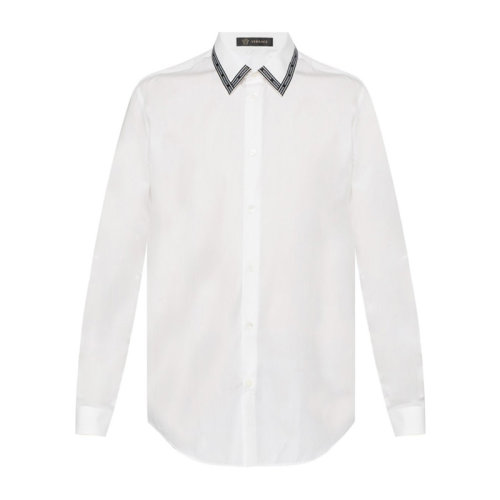 VERSACE/范思哲 男士白色棉质希腊回纹印花装饰翻领长袖上衣衬衣衬衫 A81521-A230231-A001