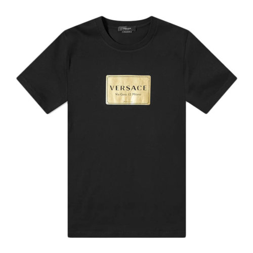 VERSACE/范思哲   男士 服装 黑色圆领金色字母印花图案棉质T恤 男士短袖T恤