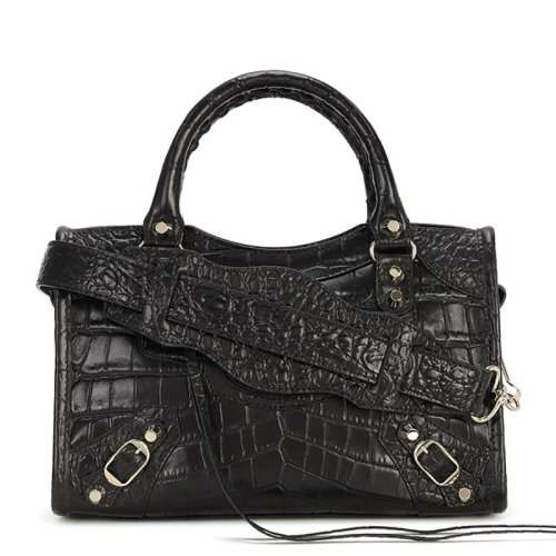 Balenciaga/巴黎世家 女士黑色鳄鱼纹皮革单肩包手提包女包 300295-DLI2J-1000