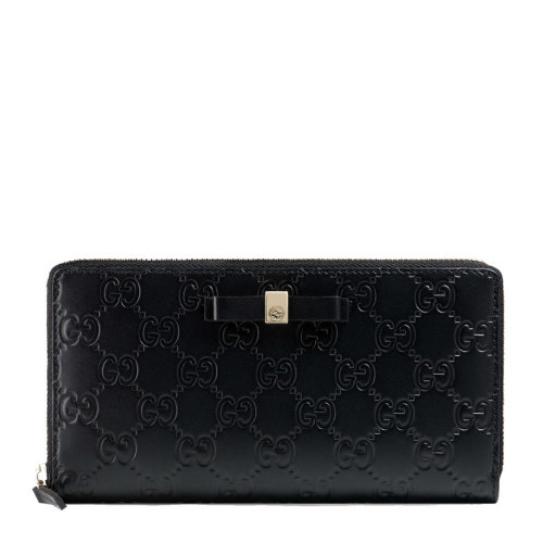 GUCCI 古驰  女士黑色双G压花长款拉链钱包