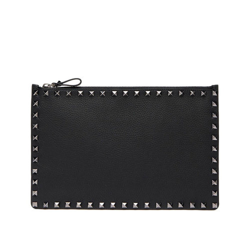 Valentino/华伦天奴  男包女包黑色皮革时尚百搭钮钉装饰手拿包  SY2P0565VAP ONO