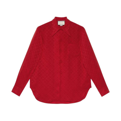 GUCCI/古驰 格纹gg暗花真丝男士长袖衬衫 aq