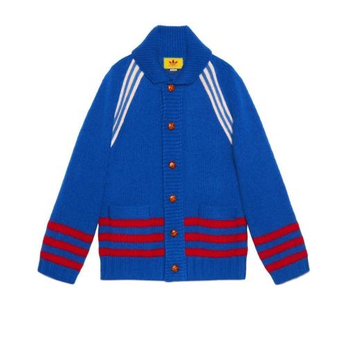  GUCCI古驰 22年秋冬 男士 adidas x Gucci联名系列嵌花羊毛开衫 713184 XKCPK 4383
