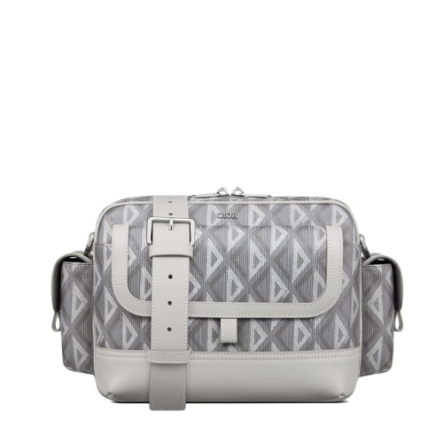DIOR/迪奥 22新款HIT THE ROAD系列 男士灰色CD Diamond图案印花帆布光滑牛皮革单肩斜挎信使包1ESME077CDP_H42E