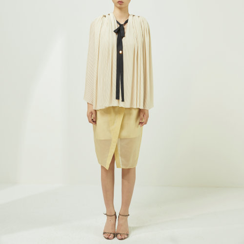 nisiss/怡夕百褶布系带式垫肩斗篷女装定制n162aj01