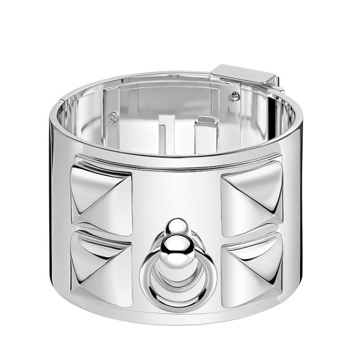 HERMES/爱马仕 经典Collier de Chien系列 925纯银项圈型铆钉手镯H106515B