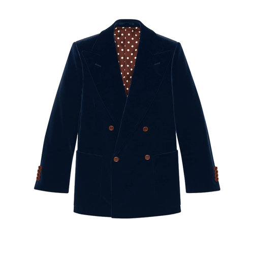 GUCCI/古驰  男士深蓝色双排扣天鹅绒大衣 608631ZADV54388