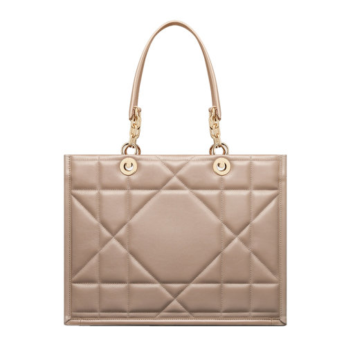 DIOR/迪奥 22新款ESSENTIAL系列 女士中号榛果色牛皮革建筑感藤格纹单肩手提托特包M8721OZVJ_M45U