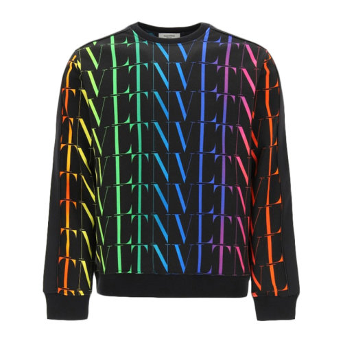 Valentino/华伦天奴 男士黑色多色棉质混纺聚酰胺经典字母徽标印花装饰圆领长袖上衣卫衣运动衫套头衫 VV3MF15M-6LF-20K