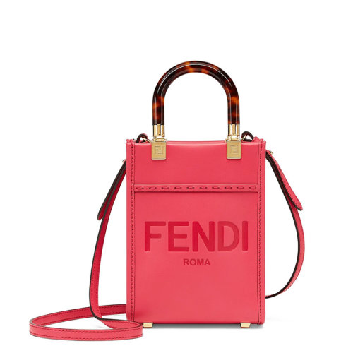 FENDI/芬迪 22春夏新款Sunshine系列 女士迷你紫红色皮革徽标烫印有机玻璃提手配可调节肩带单肩斜挎手提托特包8BS051ABVLF1HB7