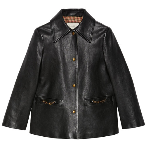 GUCCI/古驰女士黑色皮革马衔扣皮夹克644932XNADG1000