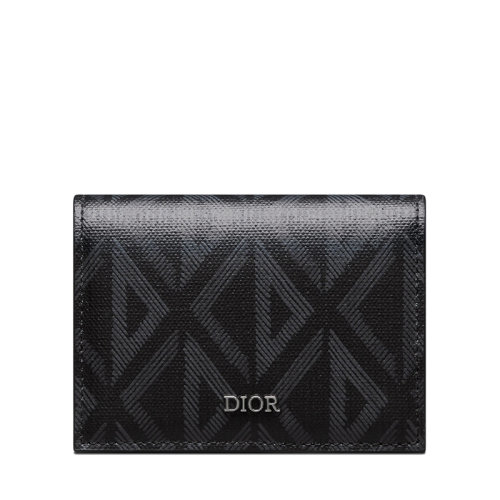 DIOR/迪奥 22春夏新款 男士黑色CD Diamond图案帆布光滑牛皮革翻盖按扣名片夹2ESCH136DCO_H43E