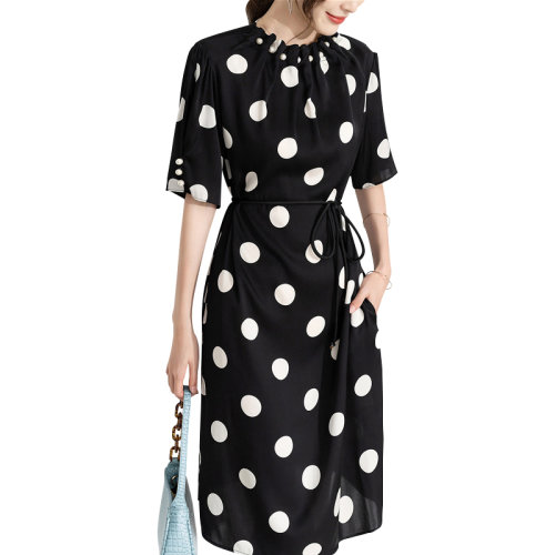 GeleiStory/GeleiStory 夏季新款 重磅真丝双乔连衣裙女立领印花宽松显瘦系带裙子 女士连衣裙