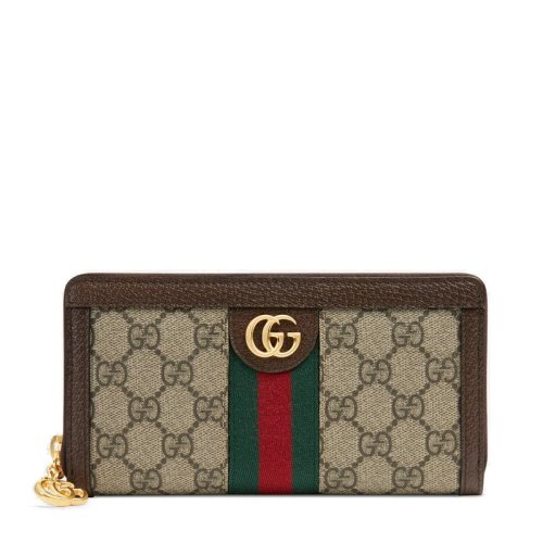 GUCCI/古驰 Ophidia女士棕色帆布双G拉链长款钱包523154 96IWG 8745