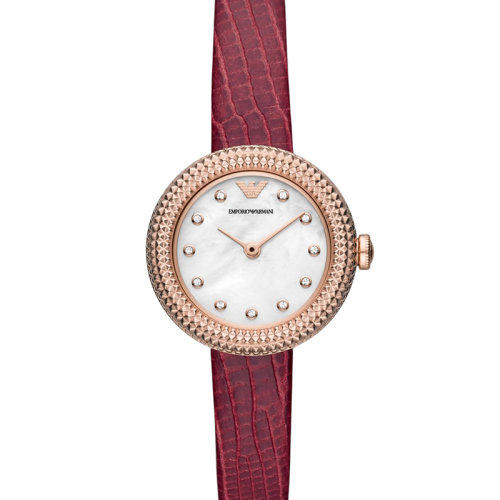 Emporio Armani/安普里奥阿玛尼  文淇同款酒红色皮革表带欧美表时尚女士腕表 生日礼物送女友 AR11417