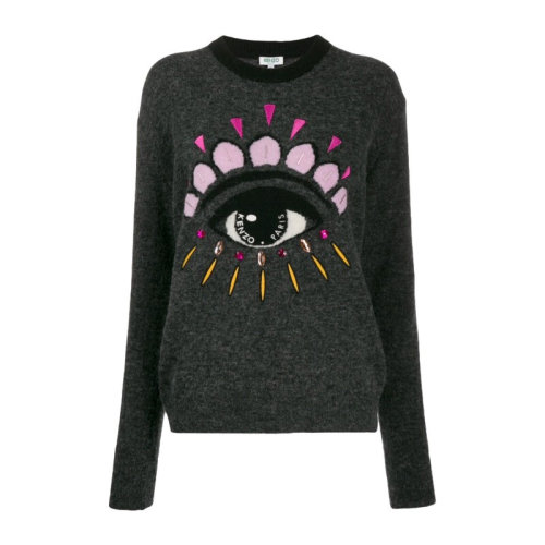 KENZO/高田贤三  凯卓女装 经典眼睛图案 女士灰色羊毛时尚圆领秋冬针织衫/毛衣 F962TO6233XD.98