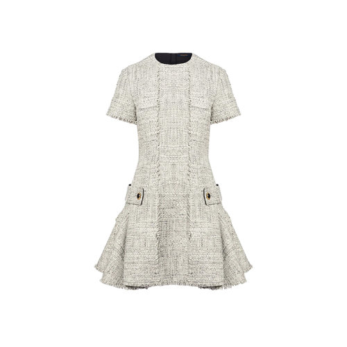 Louis Vuitton/路易威登 22年春夏新款 女士白色纯棉粗花呢伞形连衣裙1A9XLS