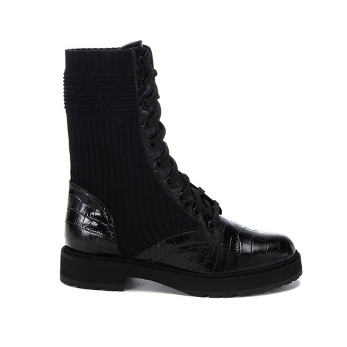 FENDI/芬迪 女士织物配皮系带靴子马丁靴 8T6780 AHHA