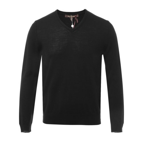 Roberto Cavalli/罗伯图 卡维里 男士针织衫/毛衣 黑色V领男士羊毛衫