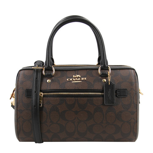 【奥莱款】COACH/蔻驰 女士拼色PVC配皮经典印花波士顿桶包手提包单肩包斜挎包女包 F83607多色可选