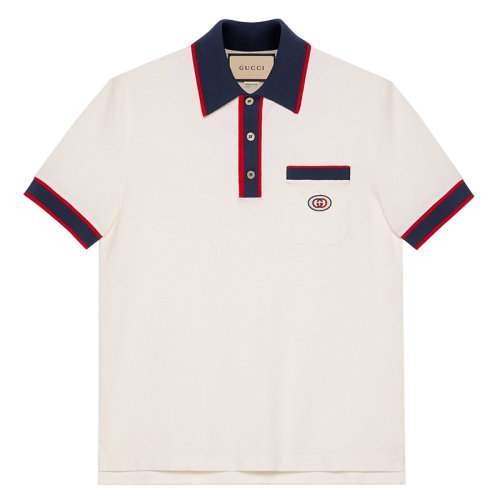 GUCCI/古驰  男士灰白色GG图案的棉质piqué polo衫653380XJDF89222