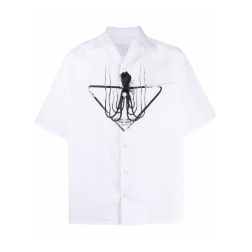 PRADA/普拉达 章鱼图案白色衬衫 UCS33910I1