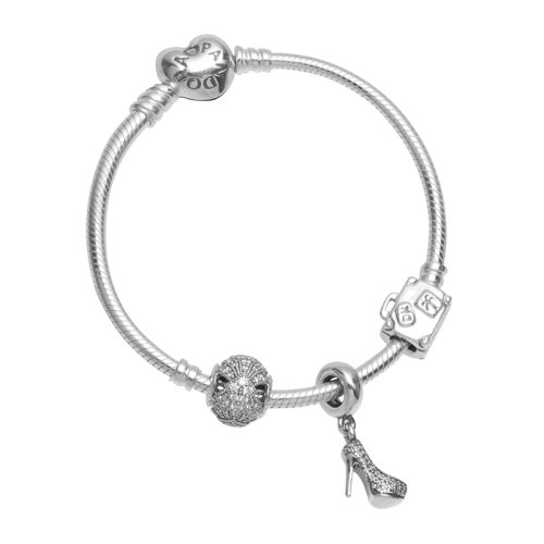 PANDORA/潘多拉 让我们一起旅行银色高跟鞋旅行箱串珠蛇骨链手链手镯 PAND00041