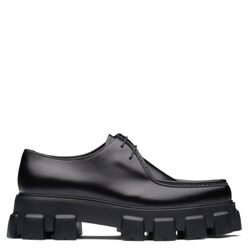 PRADA/普拉达 秋冬 Monolith系列 男士黑色亮面皮革系带鞋2EE361_B4L_F0002