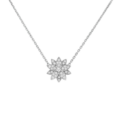 Van Cleef & Arpels/梵克雅宝 经典Lotus系列 18k金白金镶钻满钻莲花小号吊坠VCARO6P600