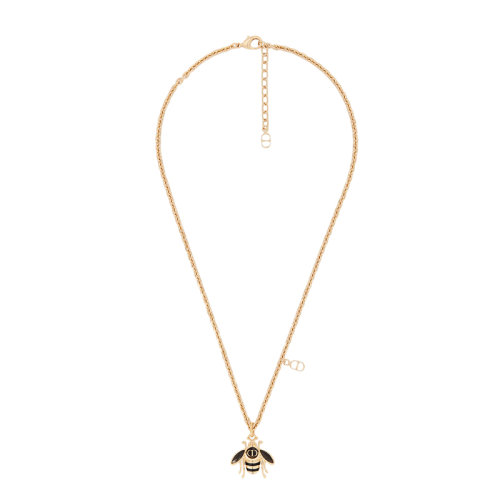 DIOR/迪奥 22新款 男士金色饰面黄铜搭配大理石虎眼石树脂装饰小蜜蜂吊坠项链N1864HOMGM_D372