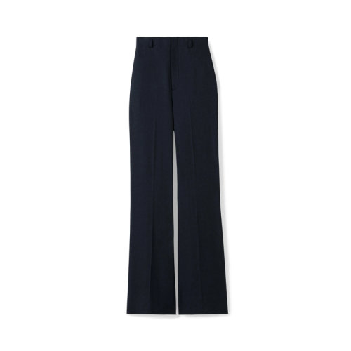 St.John/盛蔷21春夏女士休闲裤深蓝色亚麻混纺喇叭修身西装长裤K813C03